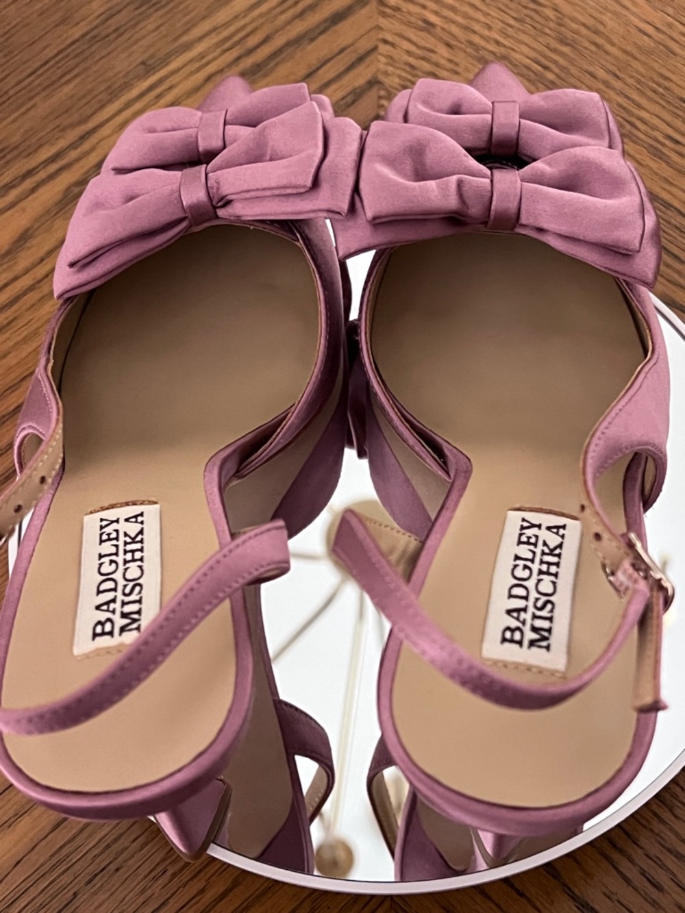 Badgley Mischka Satin Bow Slingback Heels - Picture 7 of 7